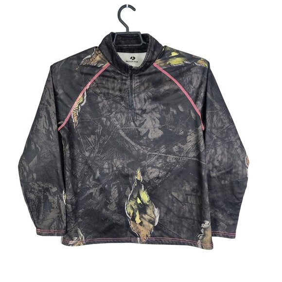 Womens Green Camo & Pink Mossy Oak Fleece Sweatshirt 1/4 Zip Long Sleeve Size L - Picture 1 of 8